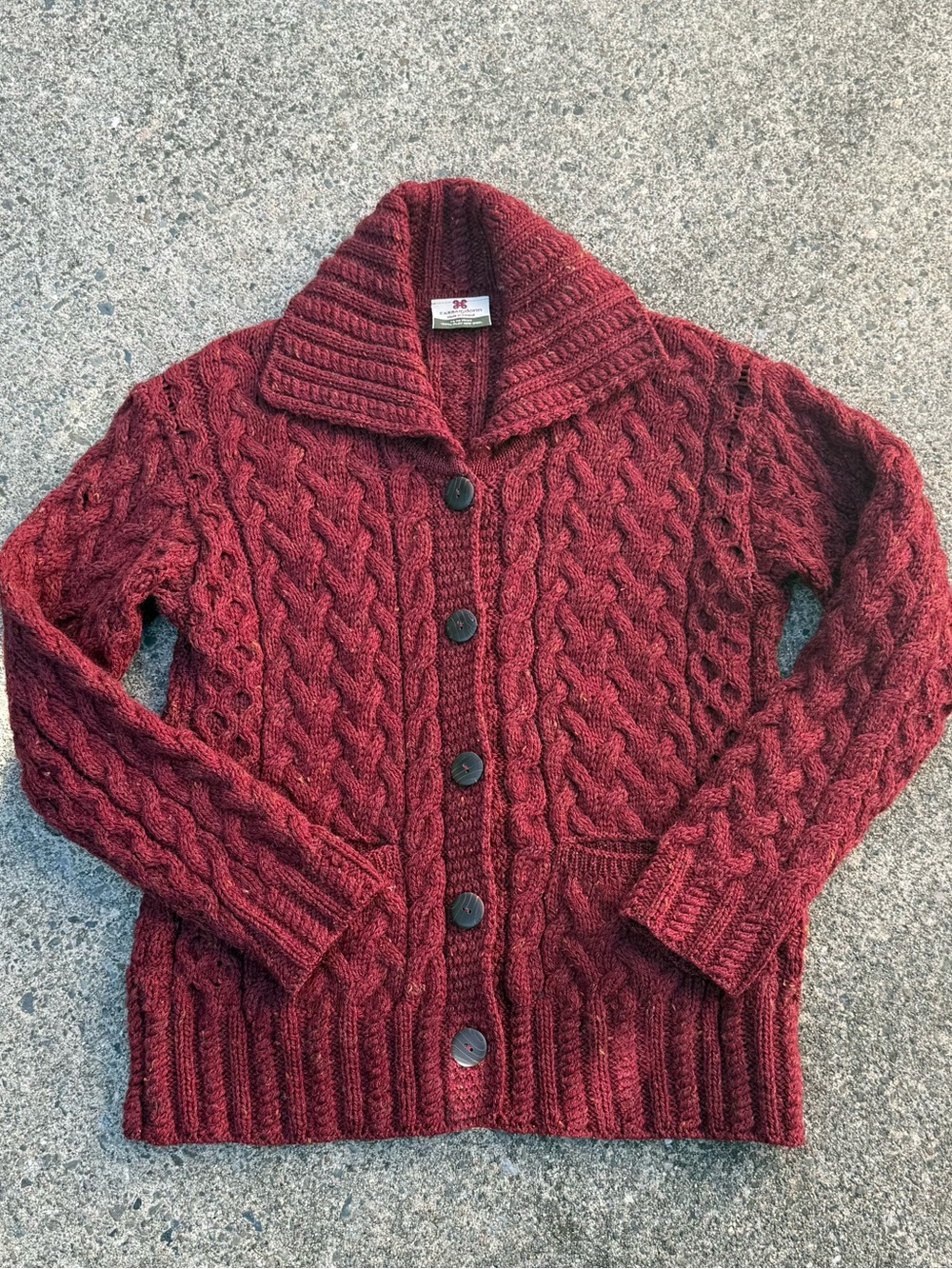 Carraig Donn 100% Pure New Wool Cable Knit Fisherman Cardigan S/M